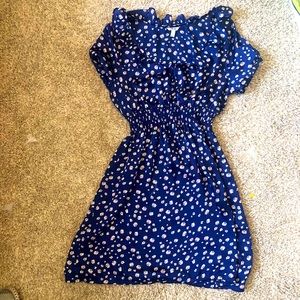 I LoveH81 blue floral mini dress, light weight, Pearl button details, size small
